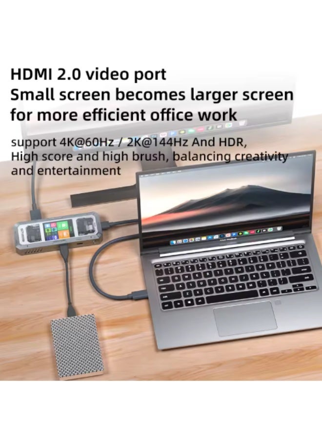 PIVA G71 7 in 1 Aluminum Alloy Office Docking Station Smart Screen Display Type-C to HDMI2.0 USB3.0 HUB PD100W Adapter - Image 5